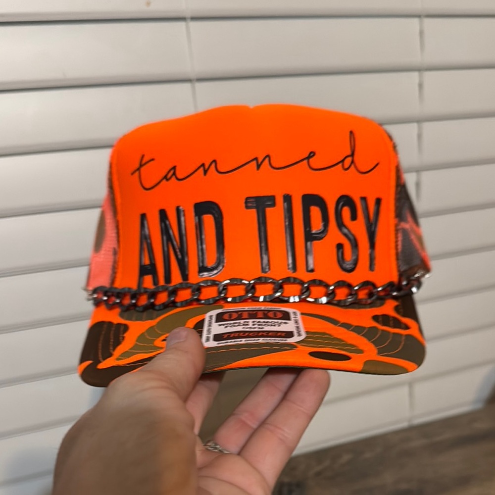 OTTO Vibrant Orange Trucker Hat with Chain Detail